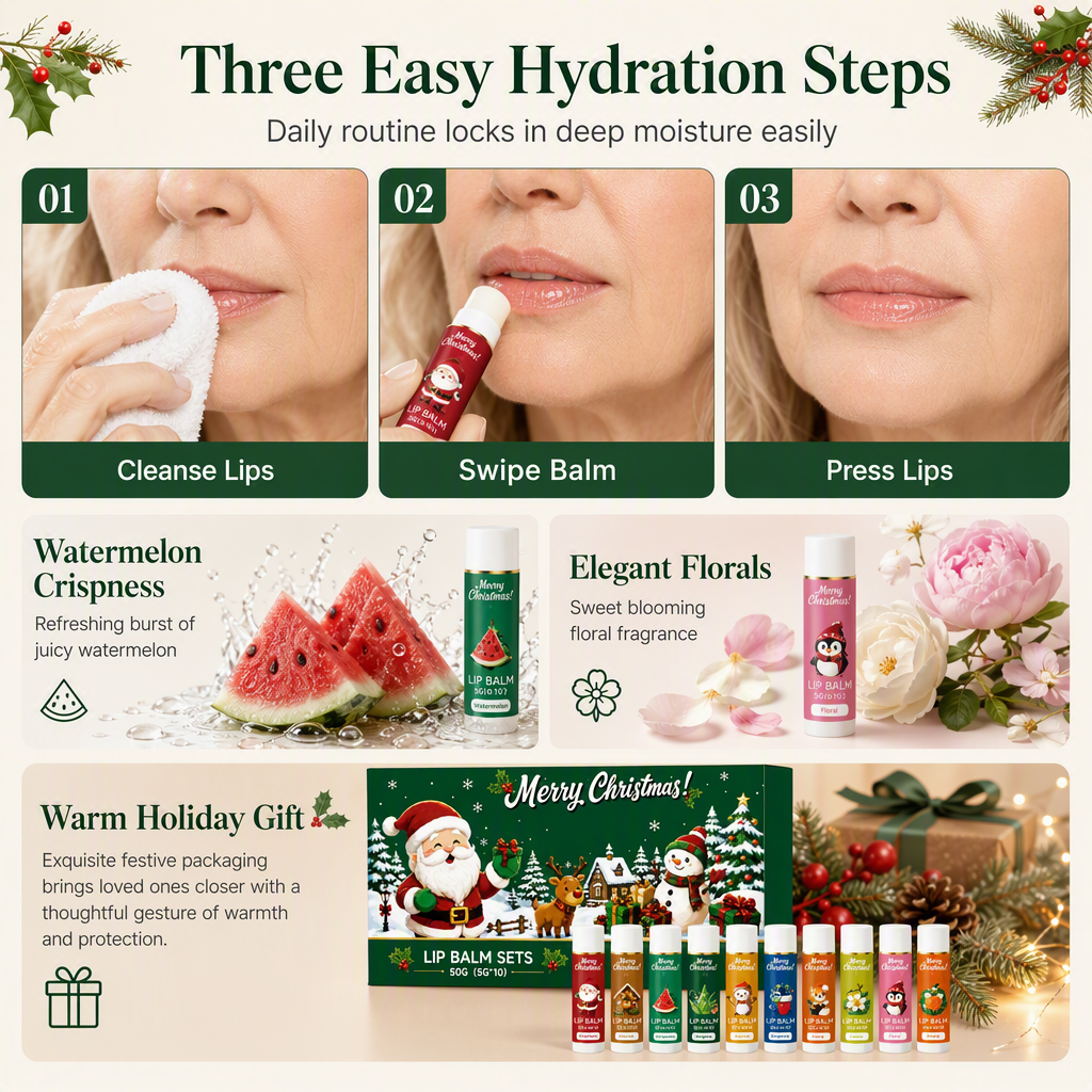 🎄💋Christmas Moisturizing Lip Balm Set – Hydrating, Long-Lasting, Perfect Holiday Gift