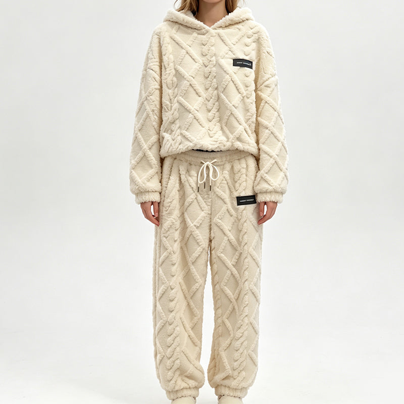 🔥 50% OFF | Women's Plush 3D Textured Hoodie & Pants Set – Cozy Winter Two-Piece