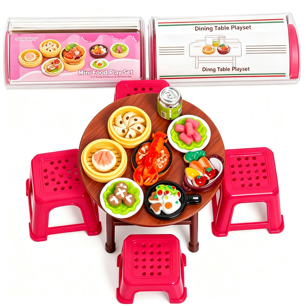 ๐ 50% OFF! โจ Miniature Folding Table & Chair Toy Set โ Retro Wood-Grain Scale Models, Realistic Simulated Play Food & Space-Saving Foldable Design โ Perfect Dollhouse Pretend Play for Kids ๐ฝ๏ธ
