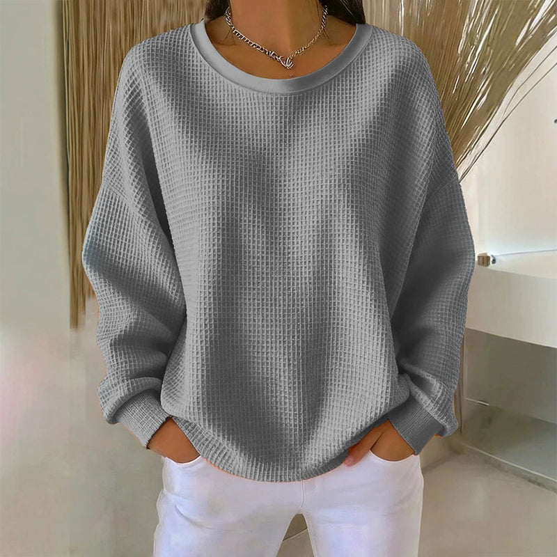 Women's Waffle Knit Loose-Fit Sweatshirt