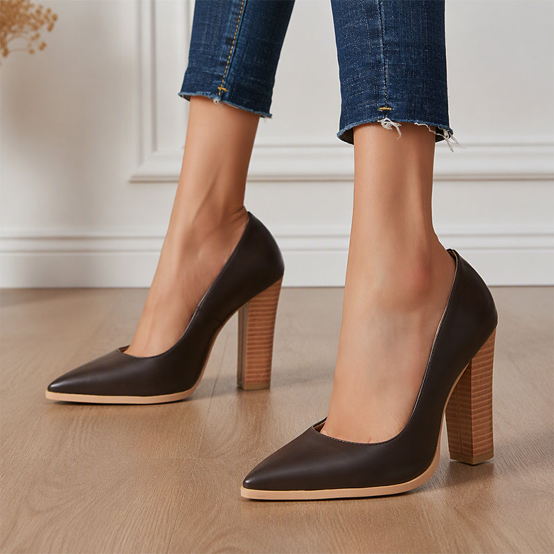 Women's Chic Pointed Toe Chunky High Heels Pumps