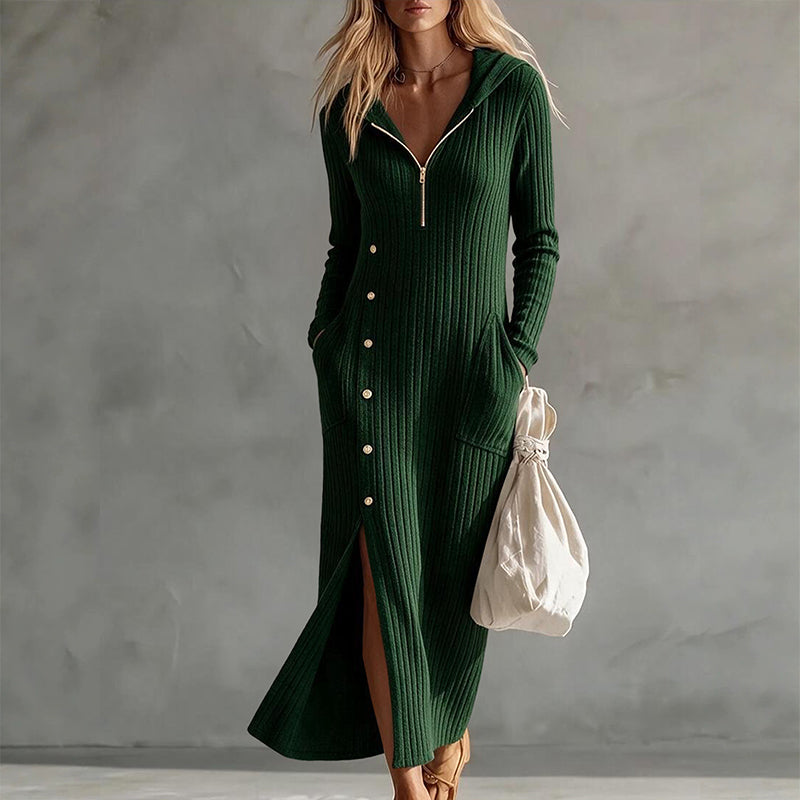 ✨Cozy Ribbed Knit!👗Women's Hooded Maxi Dress 🛍️