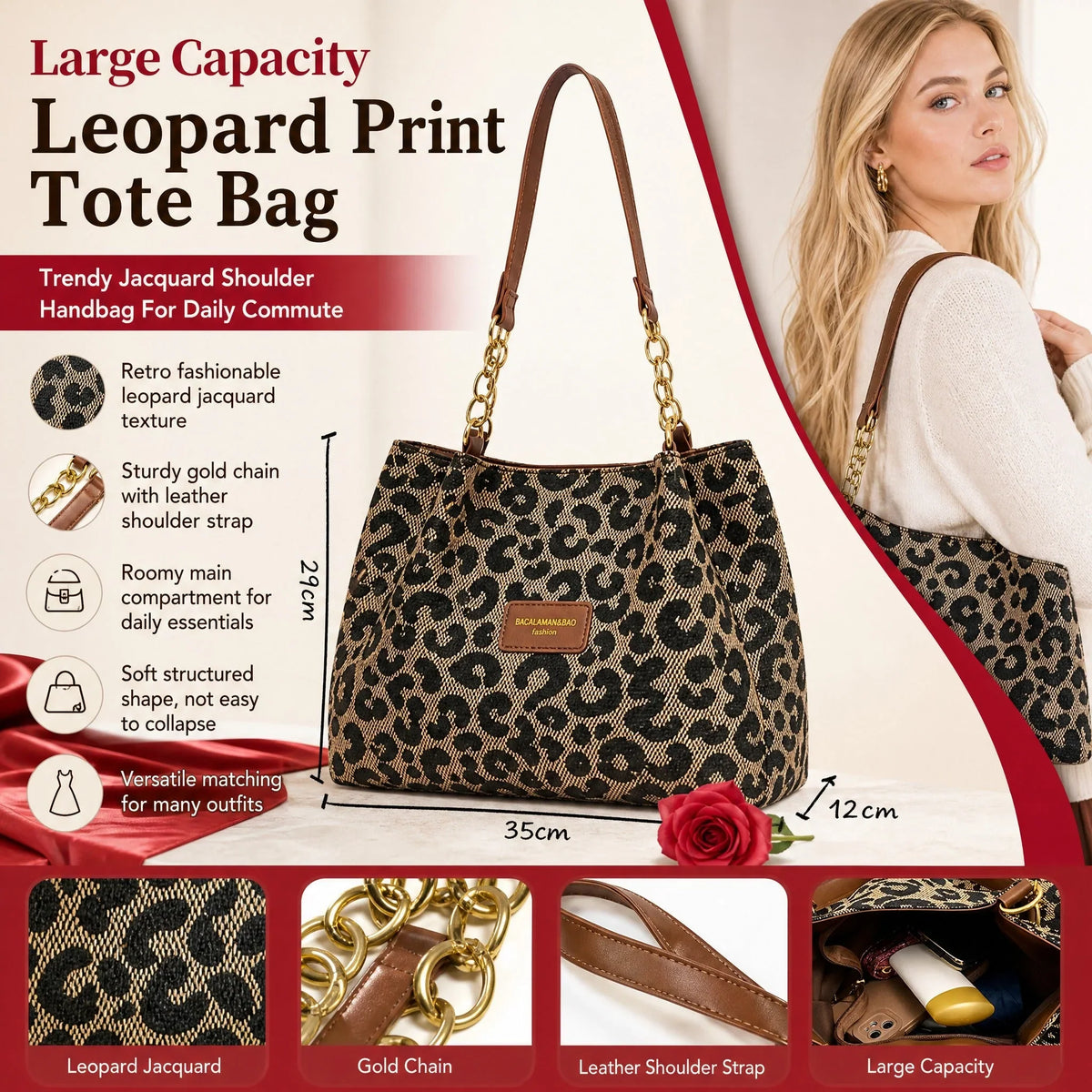 🎁2026 New Arrivals💥Last Day Sale 50% Off💥Large Capacity Tote Bag with Leopard Print