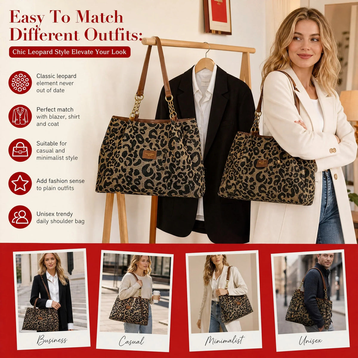 🎁2026 New Arrivals💥Last Day Sale 50% Off💥Large Capacity Tote Bag with Leopard Print