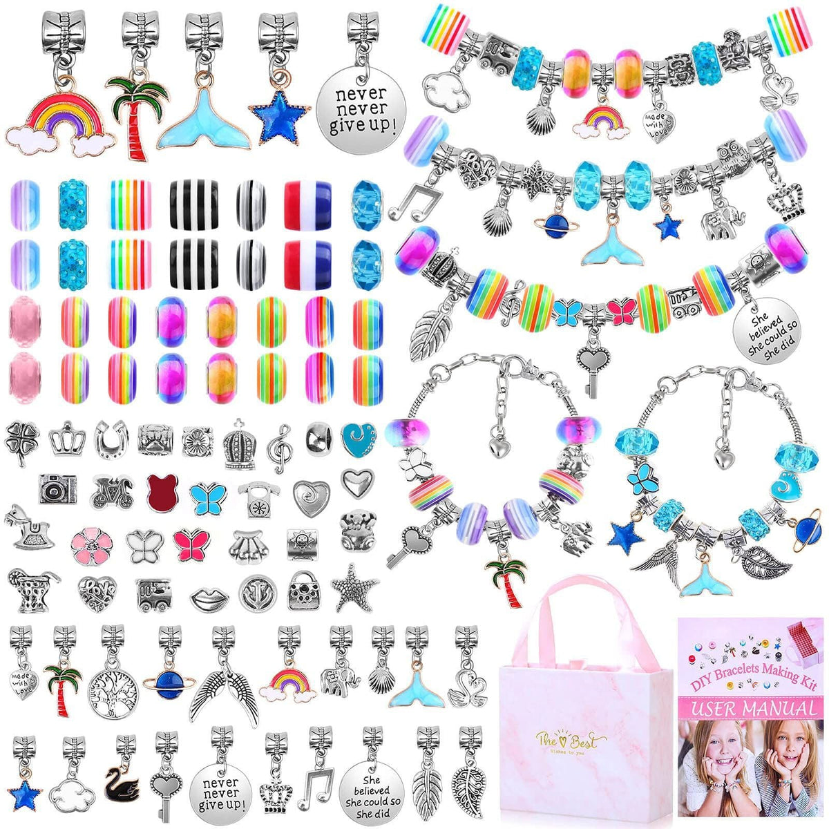 🎁 Charm Bracelet Making Kit - Includes Beads & Tools, Creative Fun for Kids/Adults, Perfect Gift Idea 👧📦