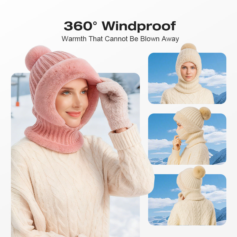 🔥Women's Winter One-Piece Knitted Beanie Scarf Mask