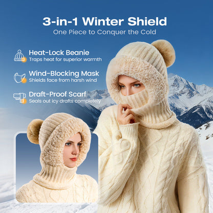 🔥Women's Winter One-Piece Knitted Beanie Scarf Mask