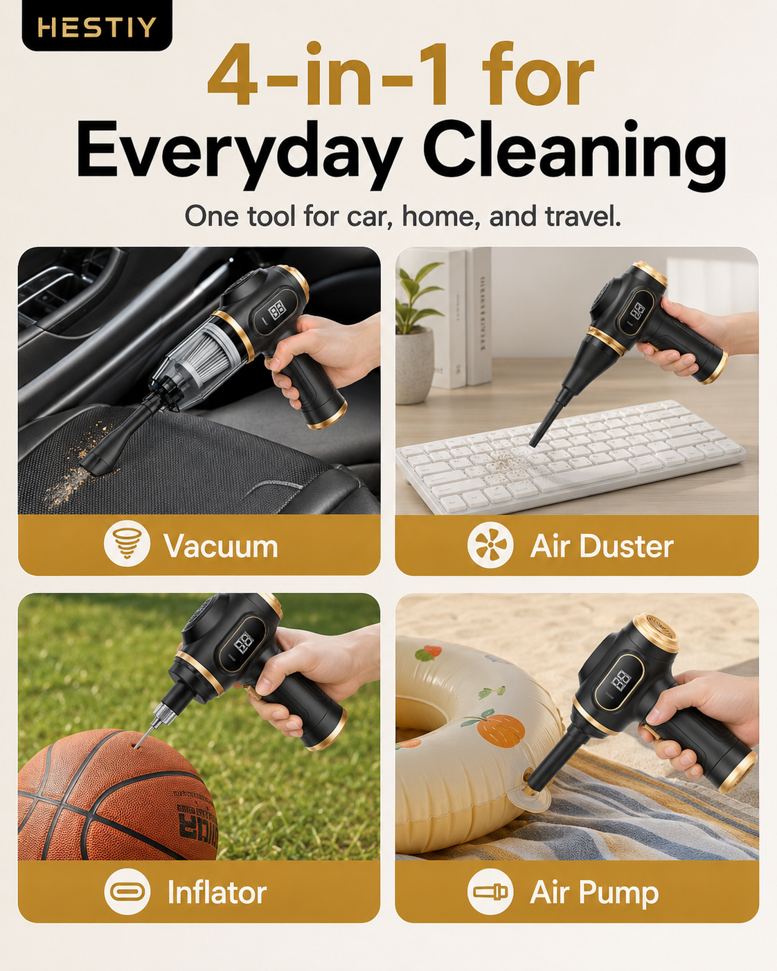 🚗 Cordless 4-in-1 Car Vacuum – 12000Pa Suction 💨