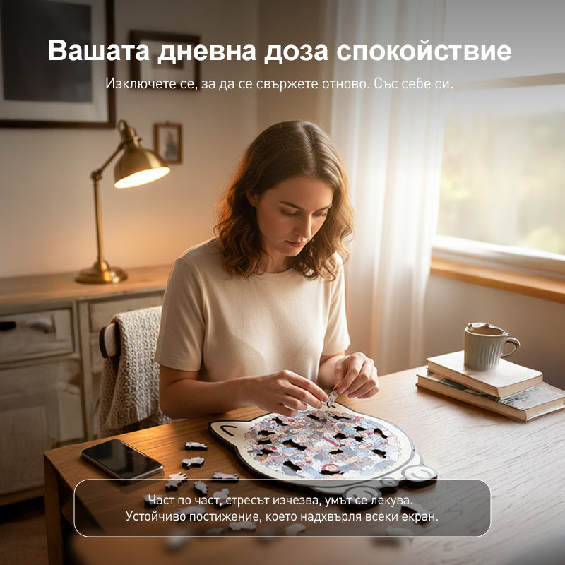 🐱135-частов дървен пъзел във формата на котка в нюанси на Моранди🎁