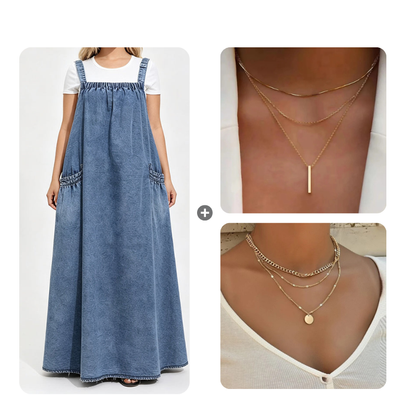 👗 Relaxed Denim, Freedom to Move | Women's Oversized Suspender Maxi Dress