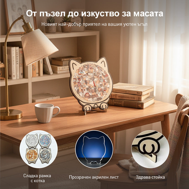 🐱135-частов дървен пъзел във формата на котка в нюанси на Моранди🎁
