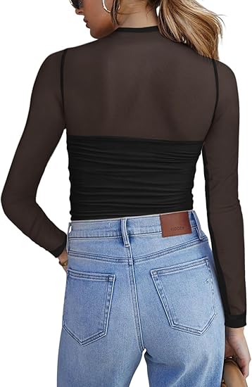 🎉Women's Sparkle Mesh Sheer Long Sleeve Ruched Top🌸