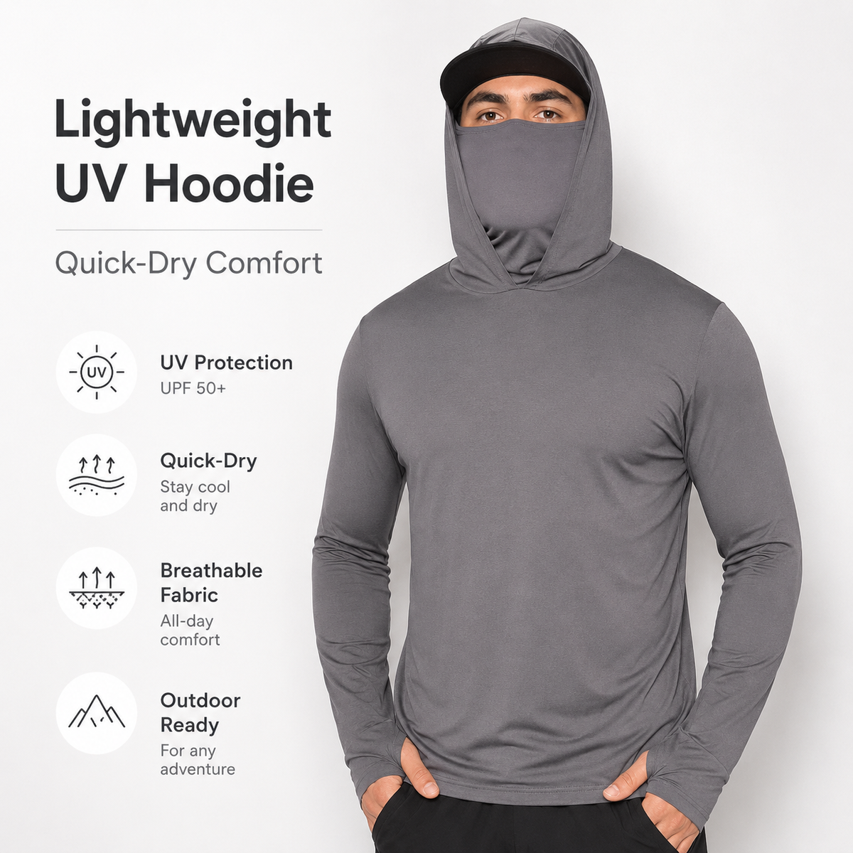 🥳SUMMER HOT SALE🥳💞50K+ SOLD!💥50% OFF! 🔥 Men's Lightweight Quick-Dry UV Protection Hoodie – Built-in Face Cover, 4-Way Stretch & Sweat-Wicking 💨
