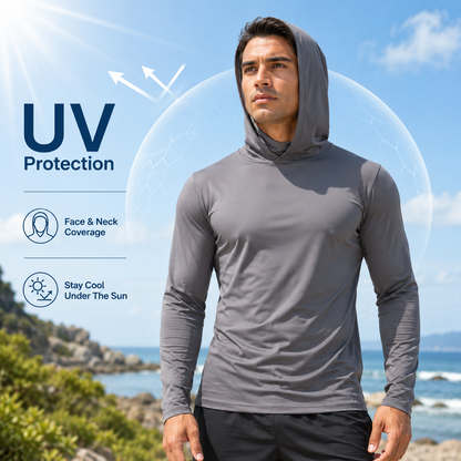 🥳SUMMER HOT SALE🥳💞50K+ SOLD!💥50% OFF! 🔥 Men's Lightweight Quick-Dry UV Protection Hoodie – Built-in Face Cover, 4-Way Stretch & Sweat-Wicking 💨