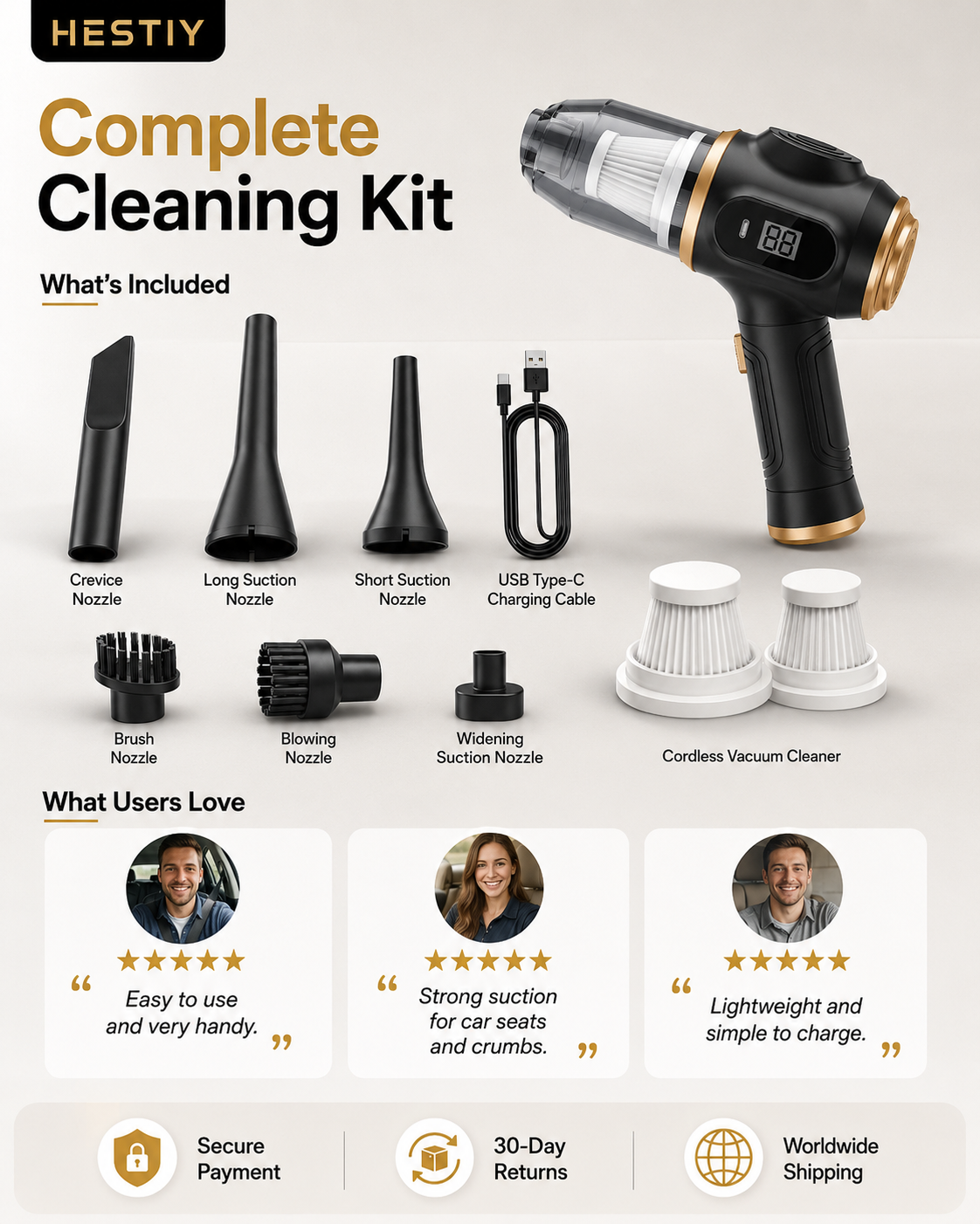 🚗 Cordless 4-in-1 Car Vacuum – 12000Pa Suction 💨