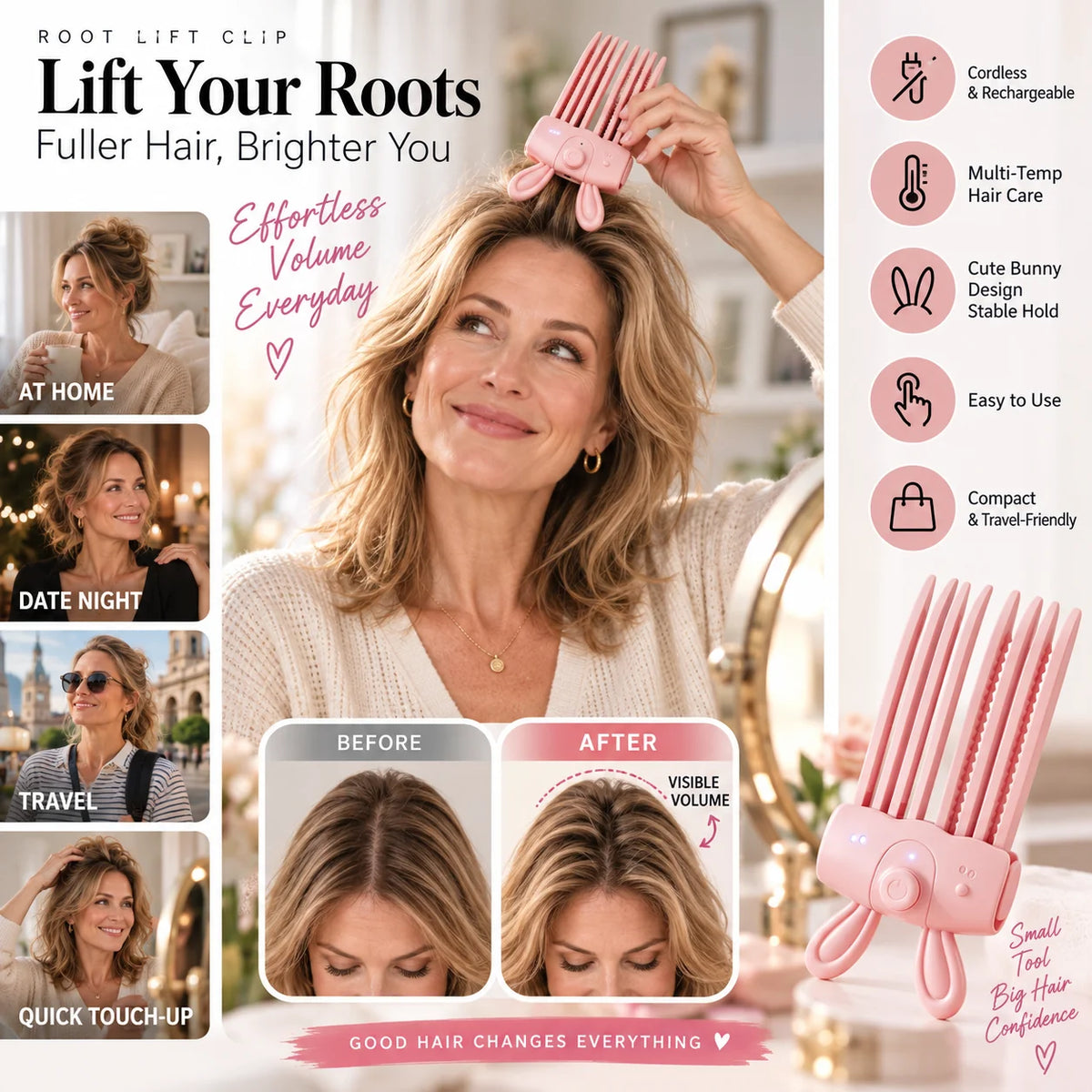 💇‍♀️✨Rechargeable Hair Root Volumizing Clip – Lifts Roots, Adds Volume, Portable & Easy to Use