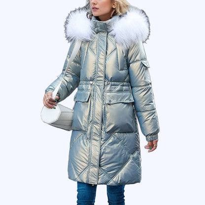 ❄️Winter Specials❄️ Women's Shimmering Quilted Winter Coat with Faux Fur Trim Hood