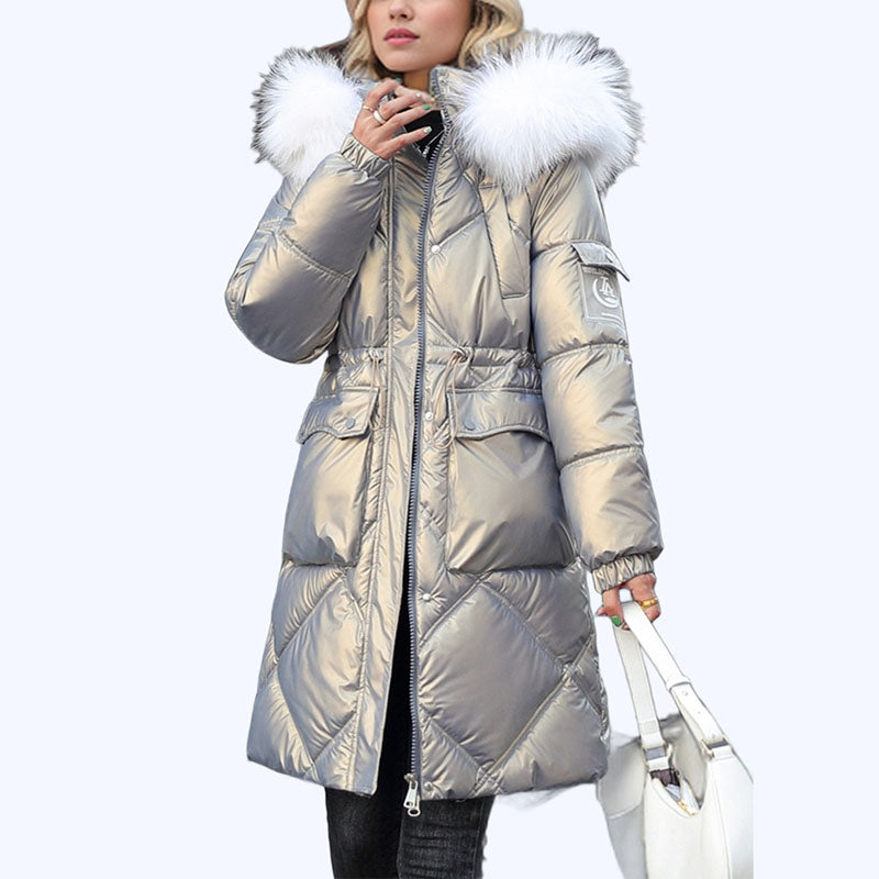 ❄️Winter Specials❄️ Women's Shimmering Quilted Winter Coat with Faux Fur Trim Hood