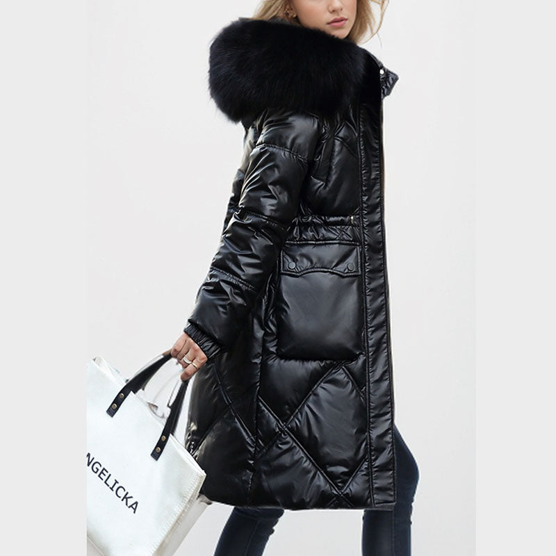 ❄️Winter Specials❄️ Women's Shimmering Quilted Winter Coat with Faux Fur Trim Hood