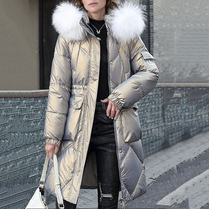 ❄️Winter Specials❄️ Women's Shimmering Quilted Winter Coat with Faux Fur Trim Hood