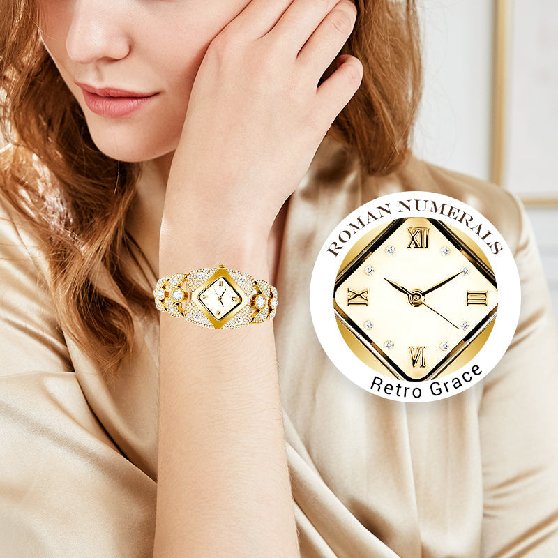 💎Ретро кварцов часовник с блестящи кристали⌚