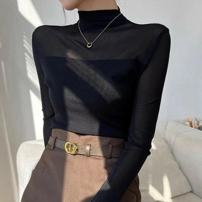 🎉Women's Sparkle Mesh Sheer Long Sleeve Ruched Top🌸