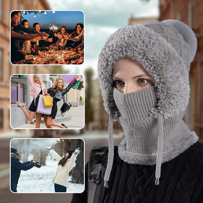 🔥стилна, дебела плетена зимна шапка - с топъл щит за лице и шал