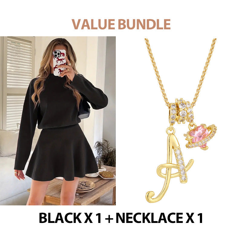 Women's Mock Neck Knit A-Line Mini Dress