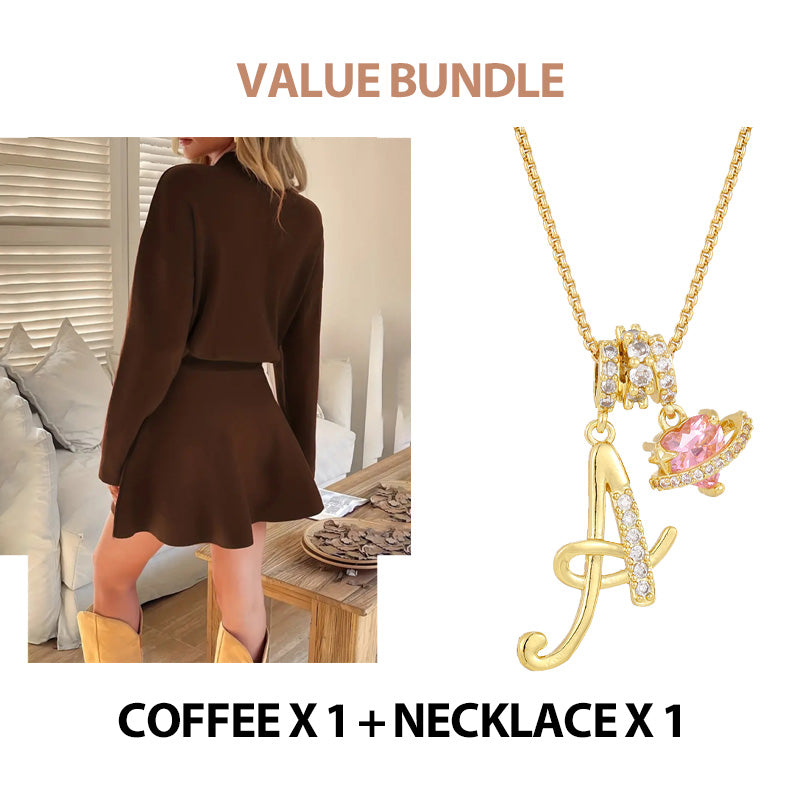 Women's Mock Neck Knit A-Line Mini Dress