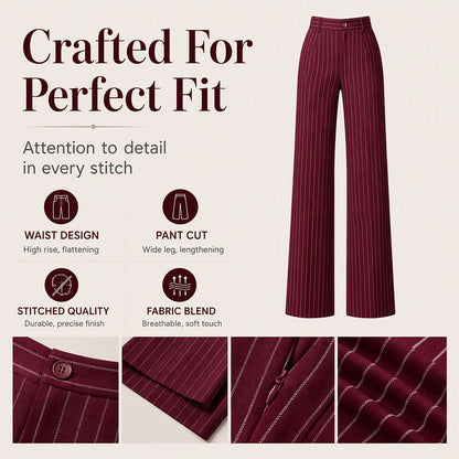 ✨ Women's High-Waisted Striped Wide-Leg Trousers – Flattering Fit For Effortless Everyday Style 🤍
