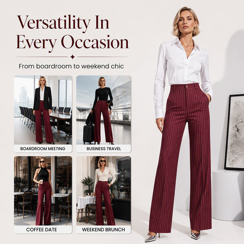✨ Women's High-Waisted Striped Wide-Leg Trousers – Flattering Fit For Effortless Everyday Style 🤍