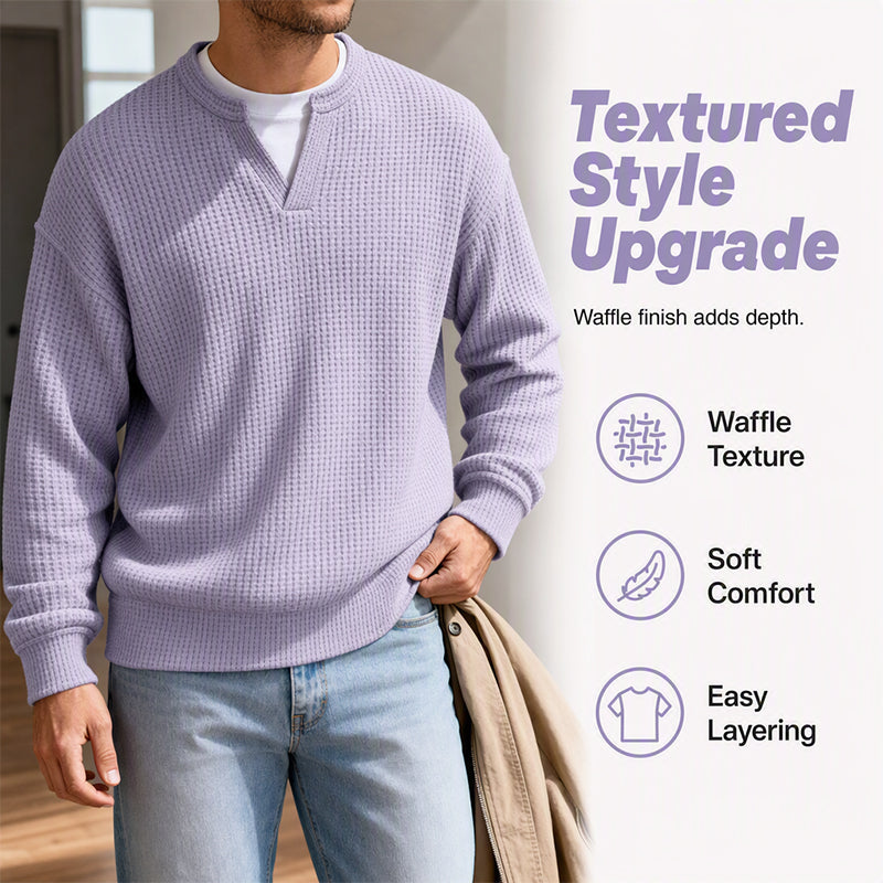 👕 Mock-Layer Waffle Long Sleeve Tee – Mock-Layer Neckline & Textured Waffle Finish | Perfect for Commute, City Outings & Casual Wear ✨