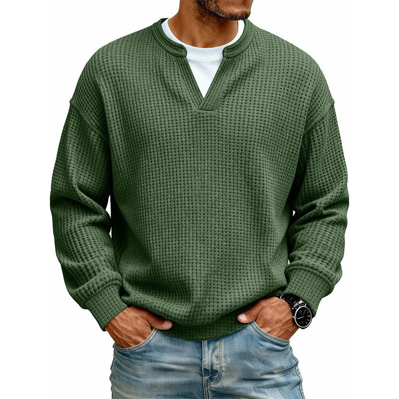 👕 Mock-Layer Waffle Long Sleeve Tee – Mock-Layer Neckline & Textured Waffle Finish | Perfect for Commute, City Outings & Casual Wear ✨