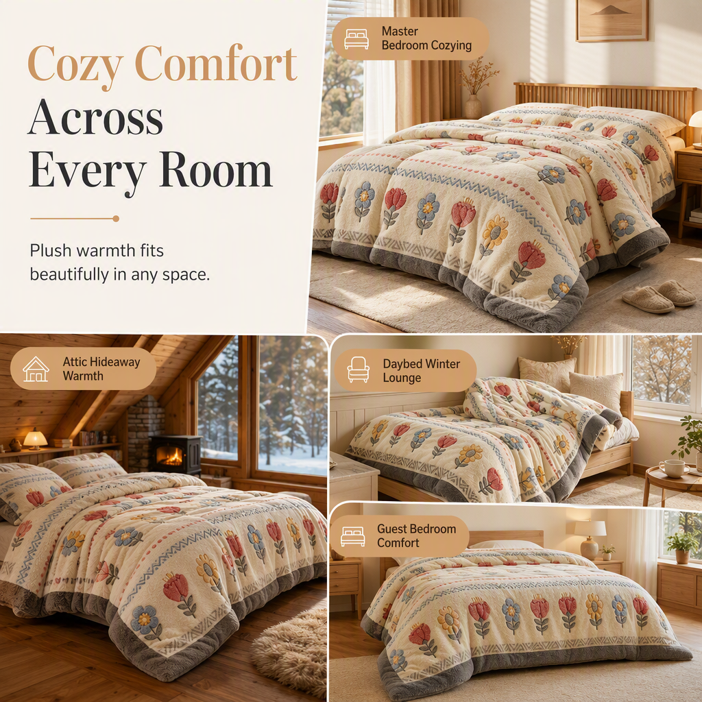 ⏳50% off⏰🛌 Double-Sided Sherpa Fleece Winter Comforter – Thick Warm Quilt with Soft Velvet Feel, Cozy Bedding for Cold Nights❄️