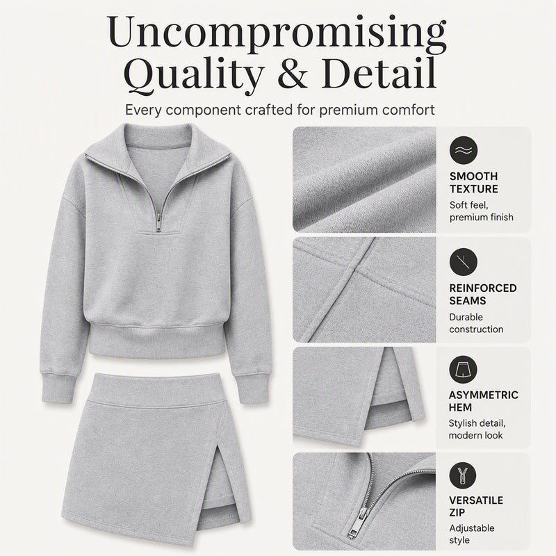 ✨Women's Half-Zip Pullover & Asymmetrical Wrap Skort Set – Sporty, Chic, Perfect for Active Days