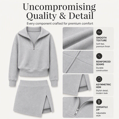 ✨Women's Half-Zip Pullover & Asymmetrical Wrap Skort Set – Sporty, Chic, Perfect for Active Days