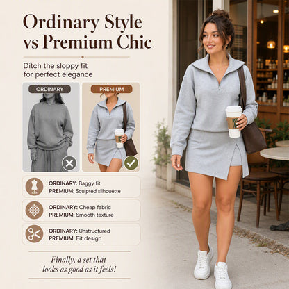 ✨Women's Half-Zip Pullover & Asymmetrical Wrap Skort Set – Sporty, Chic, Perfect for Active Days