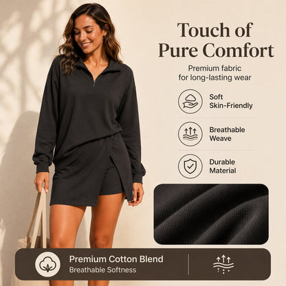 ✨Women's Half-Zip Pullover & Asymmetrical Wrap Skort Set – Sporty, Chic, Perfect for Active Days