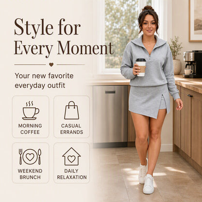 ✨Women's Half-Zip Pullover & Asymmetrical Wrap Skort Set – Sporty, Chic, Perfect for Active Days