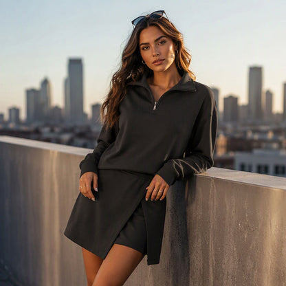 ✨Women's Half-Zip Pullover & Asymmetrical Wrap Skort Set – Sporty, Chic, Perfect for Active Days