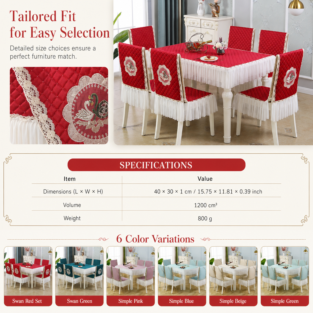 ⏳ 50% OFF! ✨ Modern Minimalist Dining Tablecloth & Chair Cover Set – Thick Quilted Padding, Nordic Swan Embroidery & Diamond Quilting – Elegant Protection for Daily Dining 🪑🦢