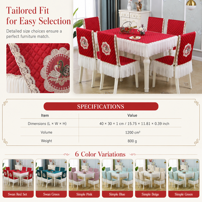⏳ 50% OFF! ✨ Modern Minimalist Dining Tablecloth & Chair Cover Set – Thick Quilted Padding, Nordic Swan Embroidery & Diamond Quilting – Elegant Protection for Daily Dining 🪑🦢