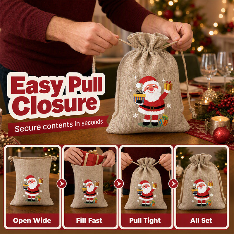 Christmas Burlap Gift Bags with Drawstring