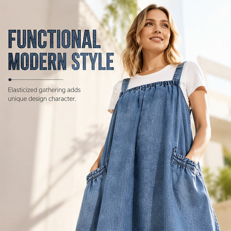 👗 Relaxed Denim, Freedom to Move | Women's Oversized Suspender Maxi Dress