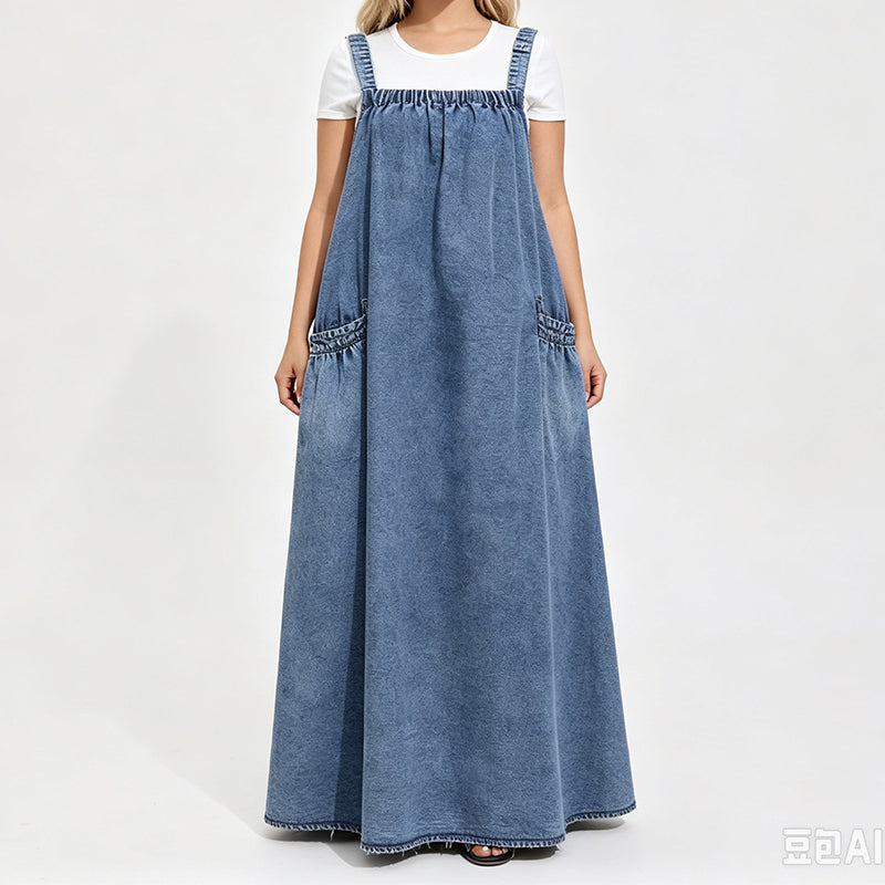 👗 Relaxed Denim, Freedom to Move | Women's Oversized Suspender Maxi Dress
