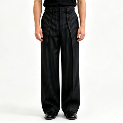 👖 ✨ Men's Chic High-Waisted Double-Breasted Drape Pants