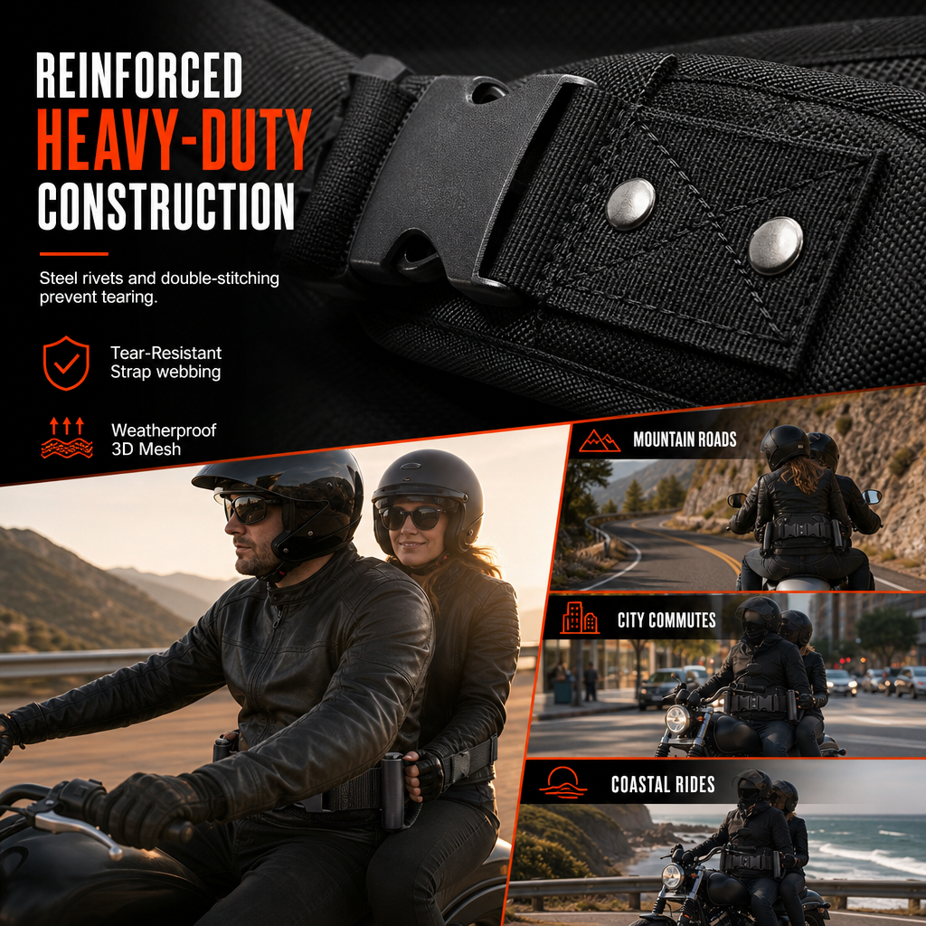 🏍️ LIMITED-TIME 50% OFF! 🛡️ Motorcycle Passenger Grab Handle Belt – Non-slip, Adjustable, Heavy-Duty ✨