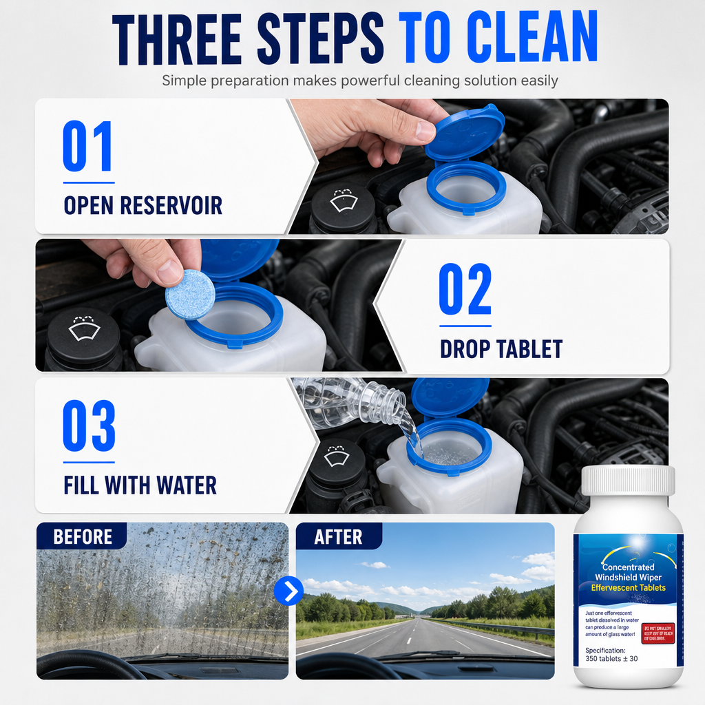 🚗💧Car Windshield Washer Effervescent Tablets – Dissolve Fast, Clean Streak-Free, Easy to Use