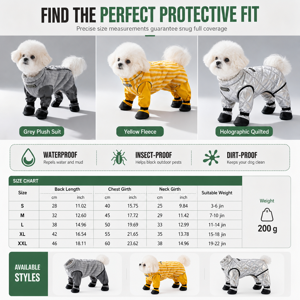 Waterproof Four-Legged Dog Jumpsuit with Covered Feet Dirtproof Warm Autumn Winter Pet Smock with Leash Hole