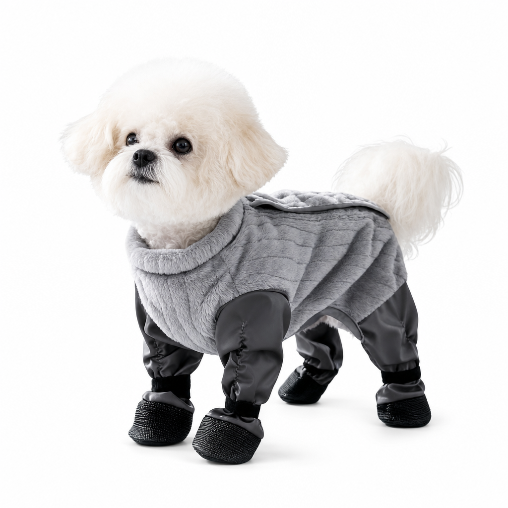 Waterproof Four-Legged Dog Jumpsuit with Covered Feet Dirtproof Warm Autumn Winter Pet Smock with Leash Hole